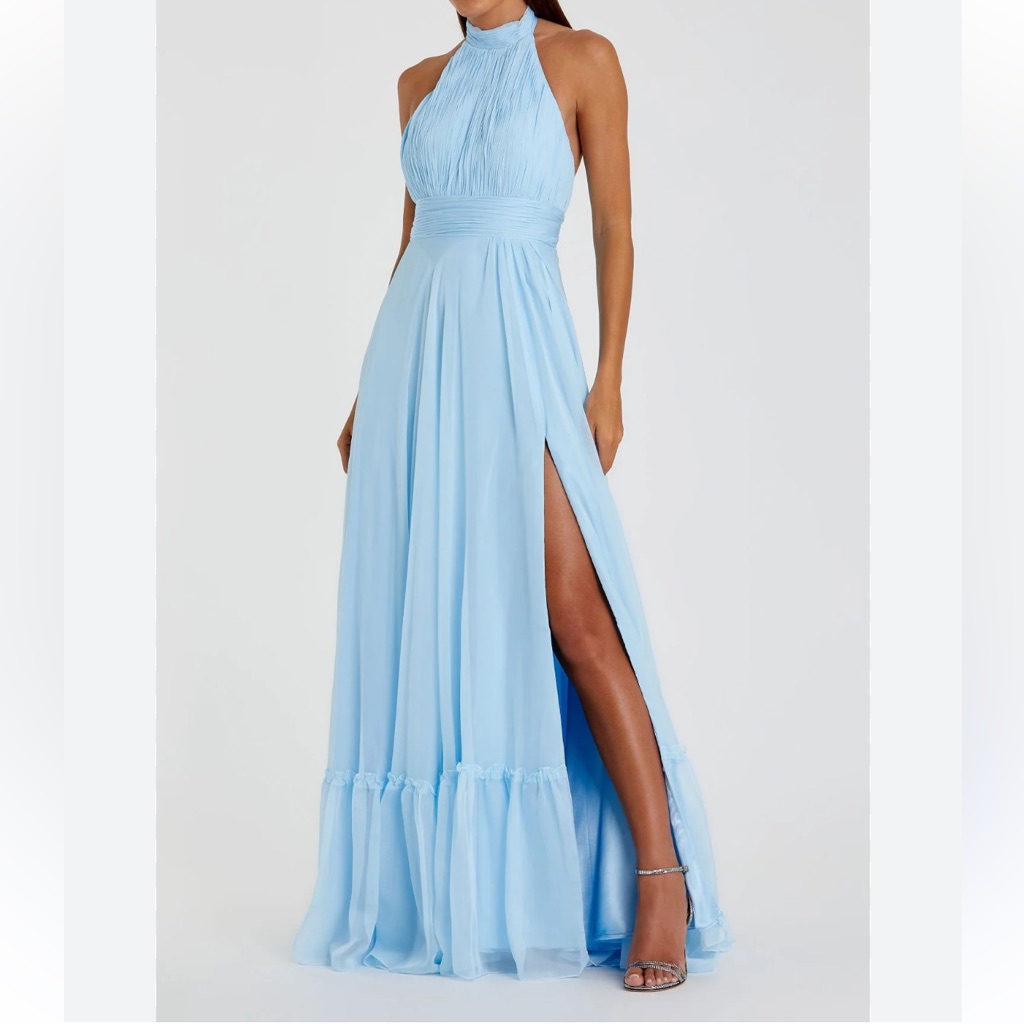 Nwt Mac Duggal Sz 10 Sky Blue Halter Maxi 67816